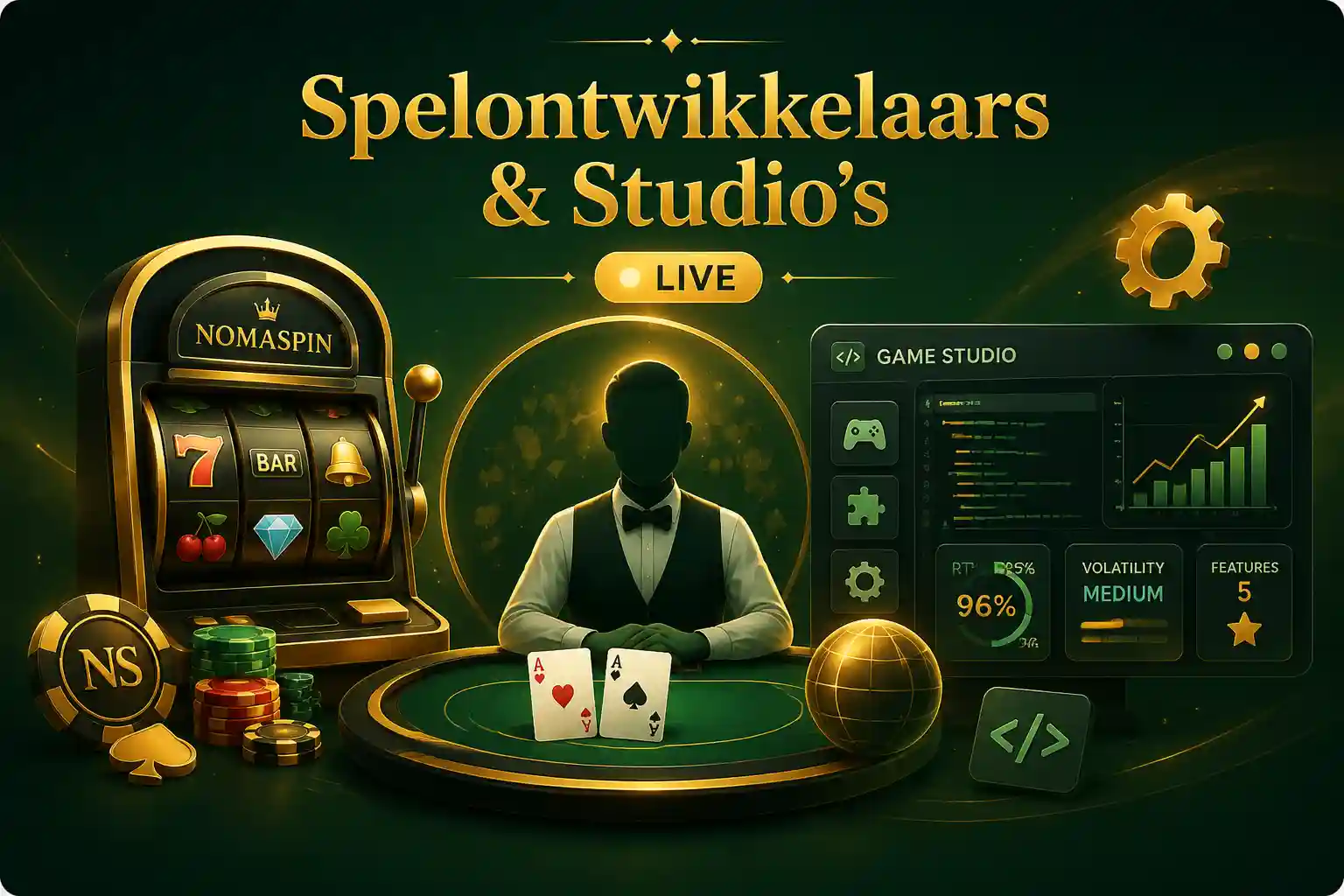 Spelontwikkelaars en software bij NomaSpin: slotkast, live dealer en game studio interface