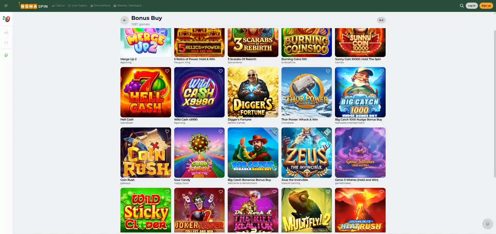Bonus Buy spellen in de NomaSpin lobby